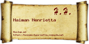 Haiman Henrietta névjegykártya